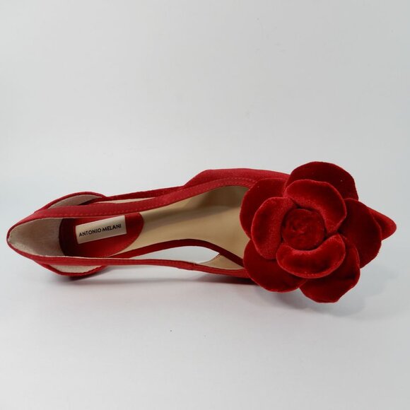 ANTONIO MELANI Ester Velvet Red Flower Heel Pumps Size 6.5 Pointed Toe NEW - Picture 13 of 16